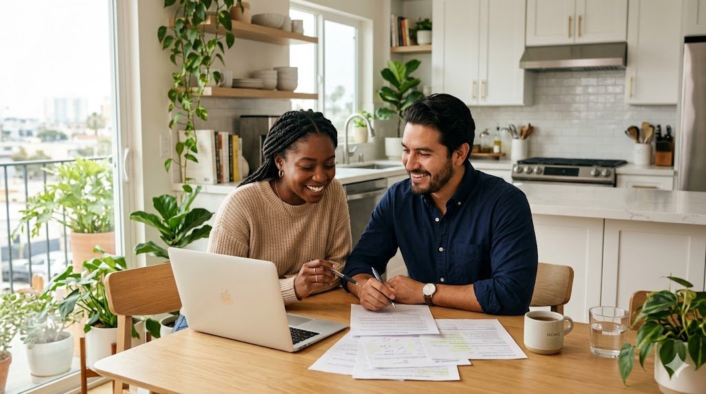 Couple reviewing home buying documents