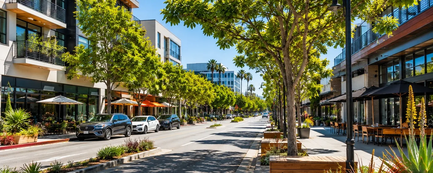 Buy a home in Culver City CA — get 1% cash back at closing Culver City modern mixed-use street with tree-lined boulevard and contemporary buildings — Portfolio Home Realty buyer agent
