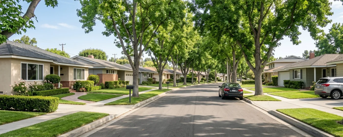Buy a home in Garden Grove CA — get 1% cash back Garden Grove Acacia Avenue tree-lined residential neighborhood — Portfolio Home Realty buyer agent