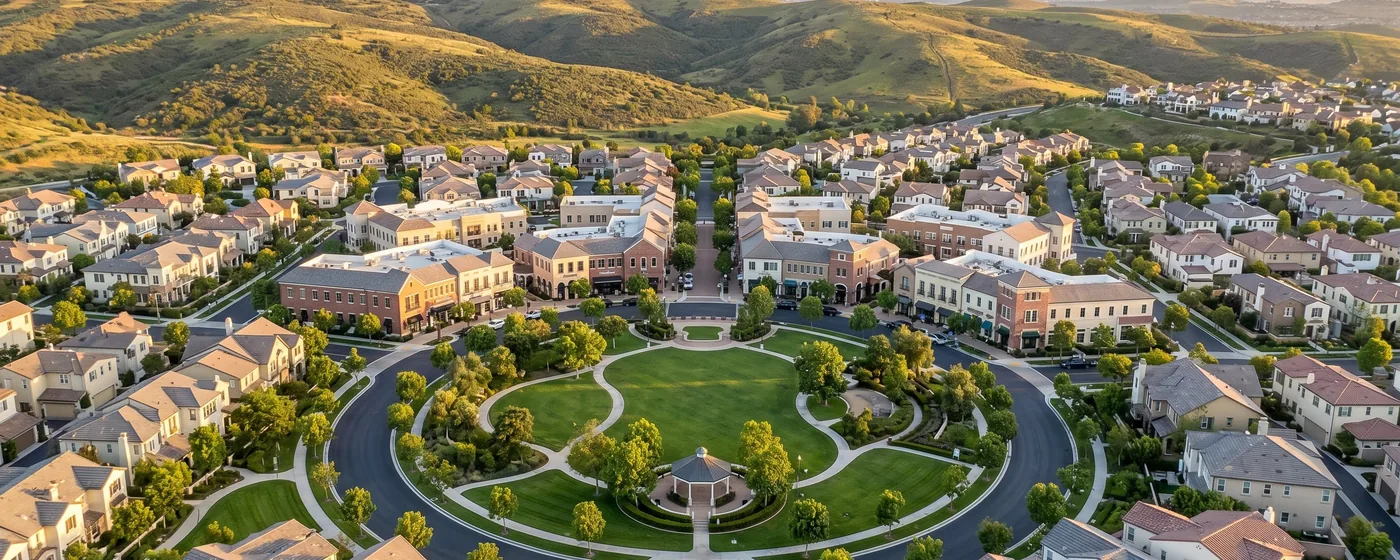 Buy a home in Ladera Ranch CA — get 1% cash back at closing Ladera Ranch master-planned community aerial view with village green, town center and rolling hills — Portfolio Home Realty buyer agent