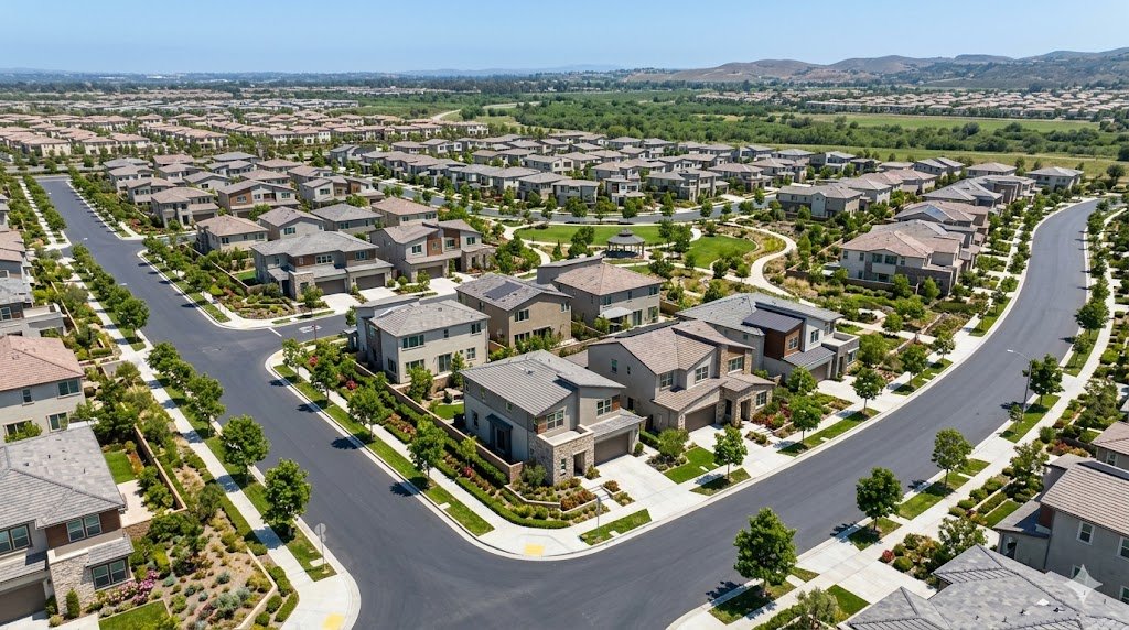 Aerial view of Southern California neighborhood