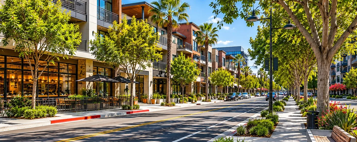 Buy a home in West Hollywood CA — get 1% cash back at closing West Hollywood modern palm-lined boulevard with contemporary residential buildings — Portfolio Home Realty buyer agent